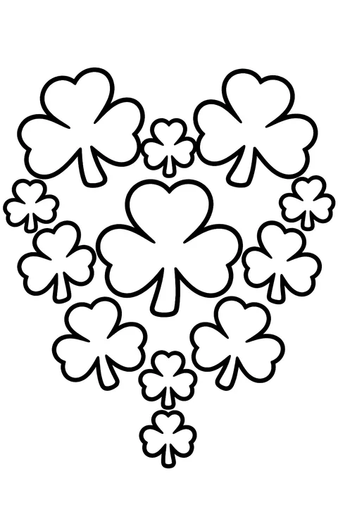 a heart made of shamrocks coloring page