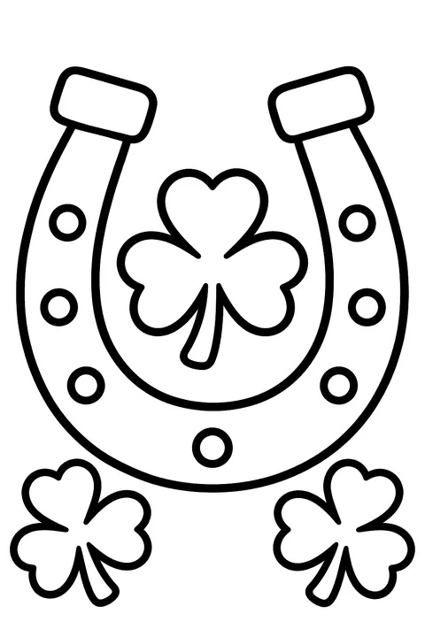 a horseshoe with shamrocks coloring page