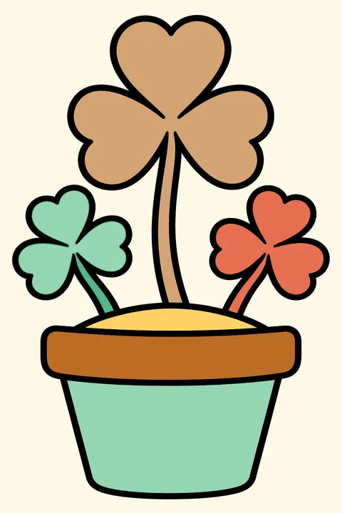 a clover plant in a pot coloring page