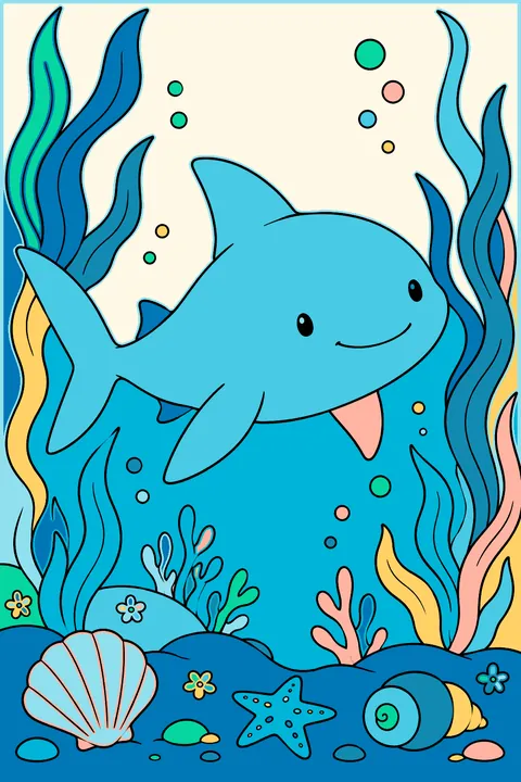 Shark Pup Among the Seaweed coloring page
