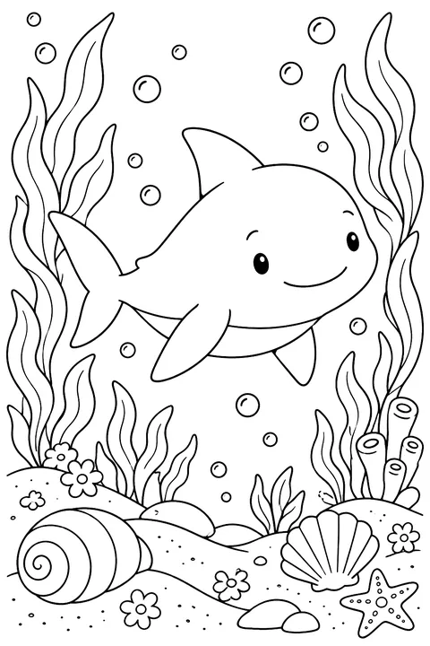 Shark Pup Among the Seaweed coloring page