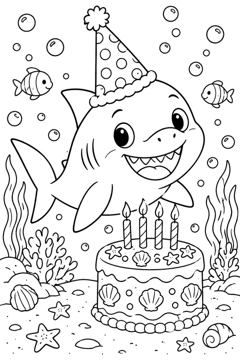 Shark's Underwater Birthday coloring page