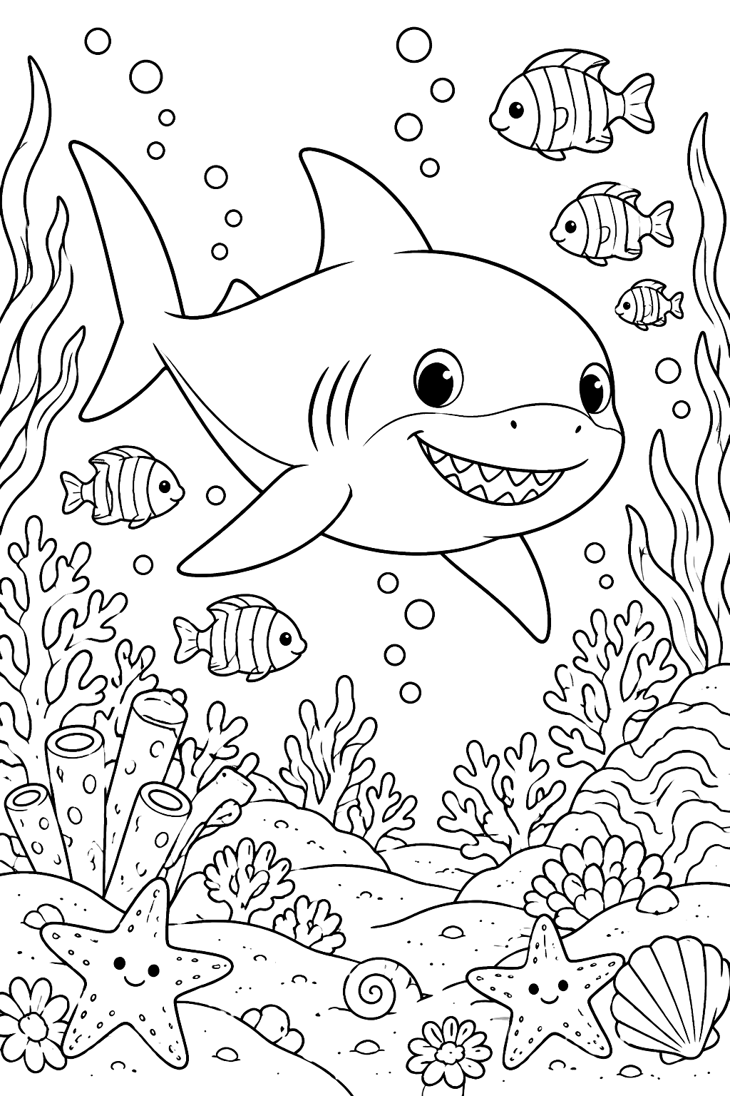 Friendly Shark on the Reef coloring page