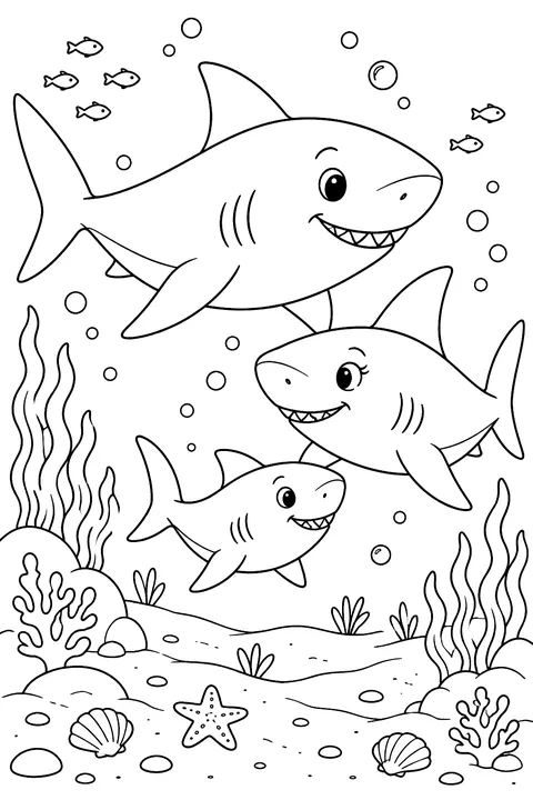Shark Family coloring page