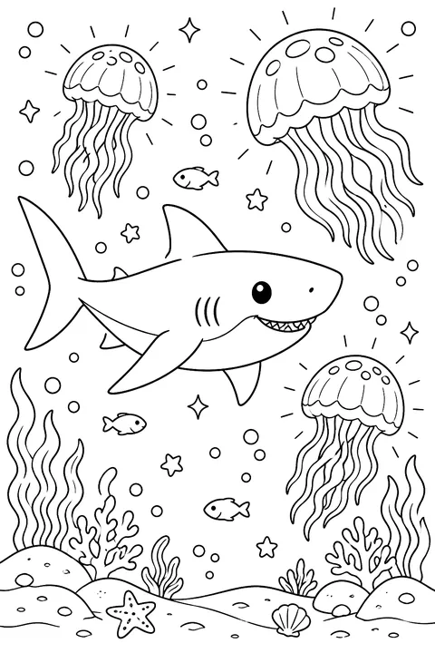 Shark and Jellyfish coloring page