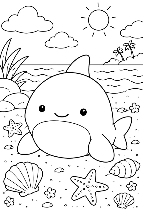 Kawaii Shark Plush coloring page