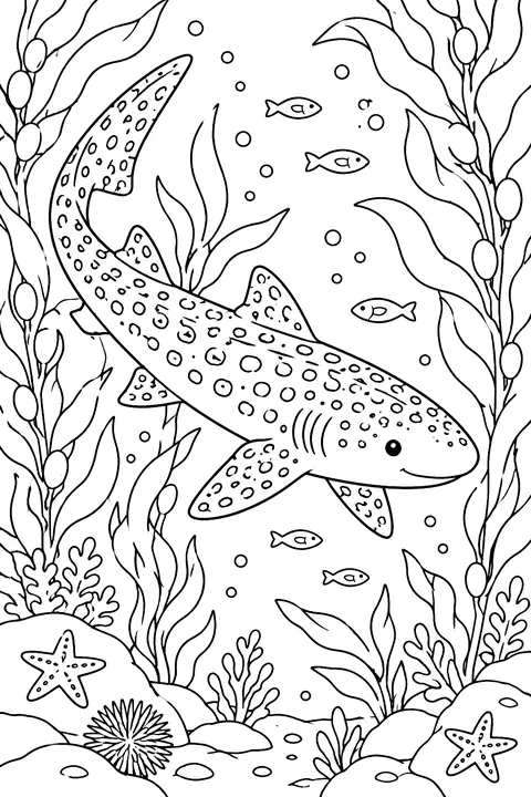 Leopard Shark in the Kelp coloring page