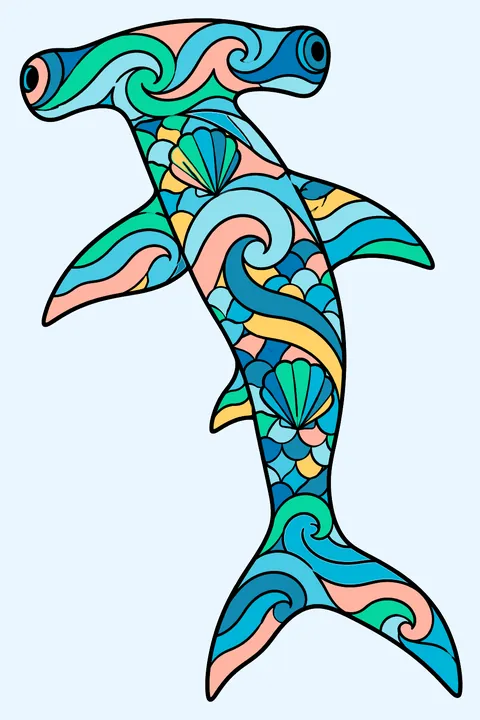 Ocean Pattern Hammerhead coloring page