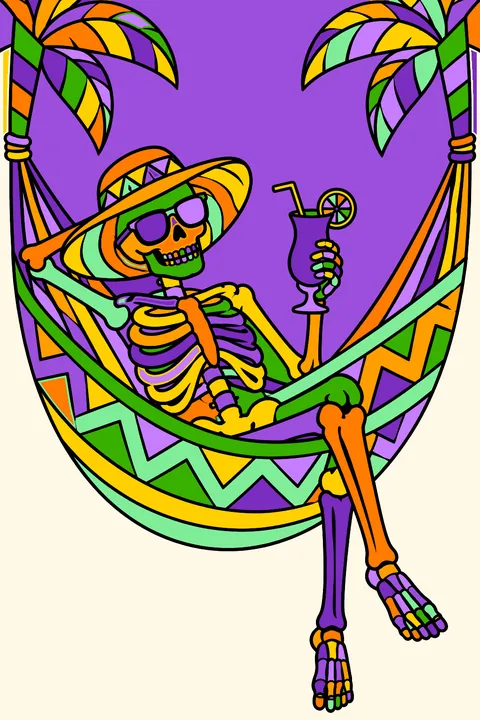 Skeleton in a hammock coloring page