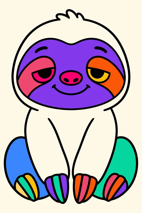 Sloth face with sleepy eyes and a gentle smile coloring page