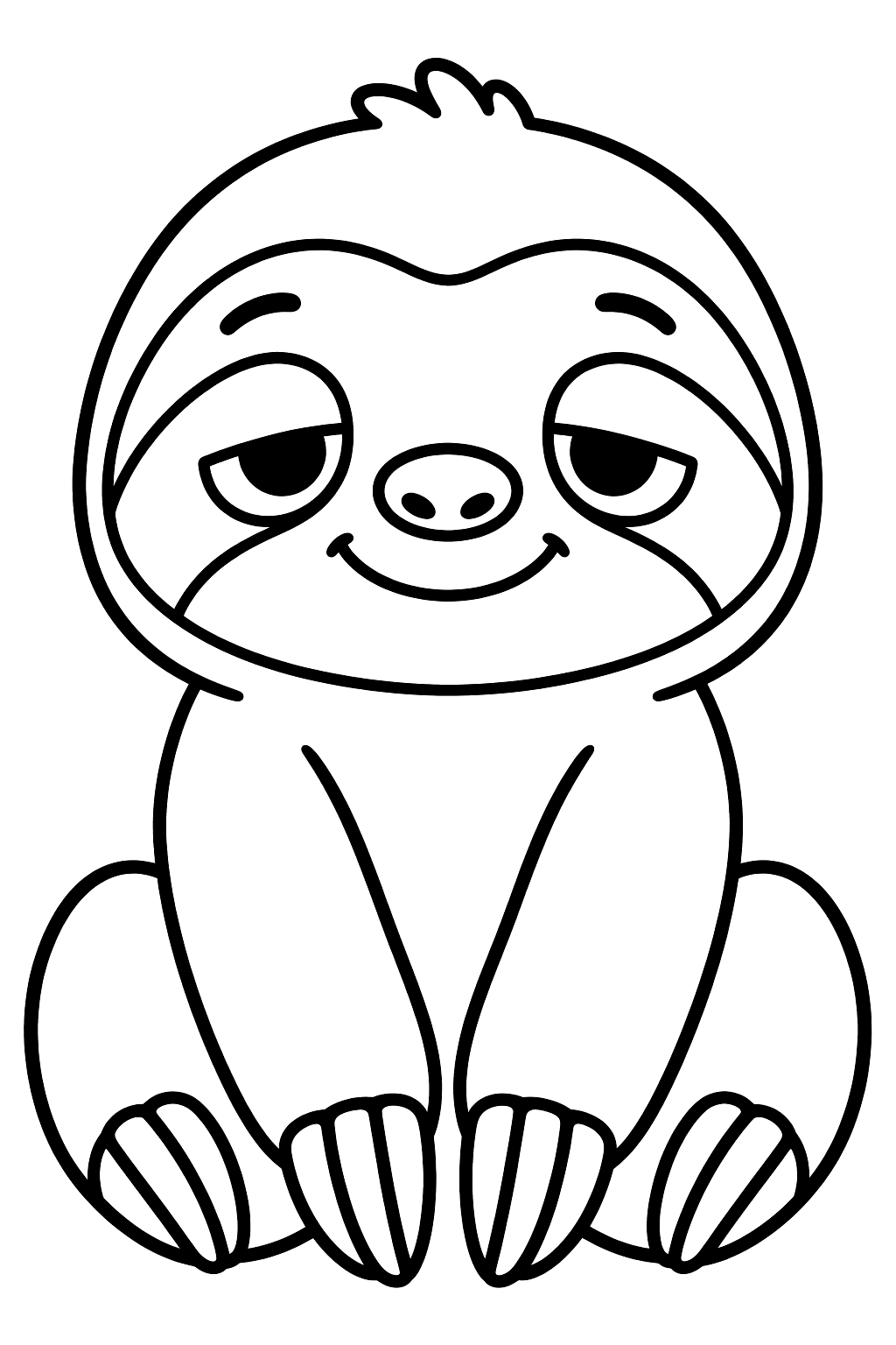 Sloth face with sleepy eyes and a gentle smile coloring page