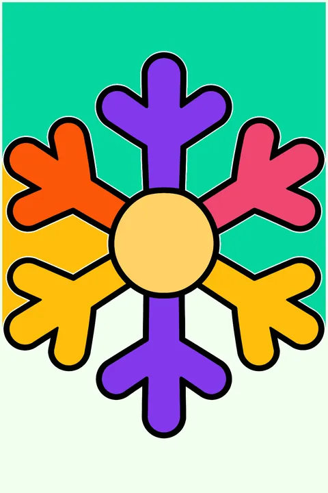 Big simple snowflake with six wide arms and a round center coloring page