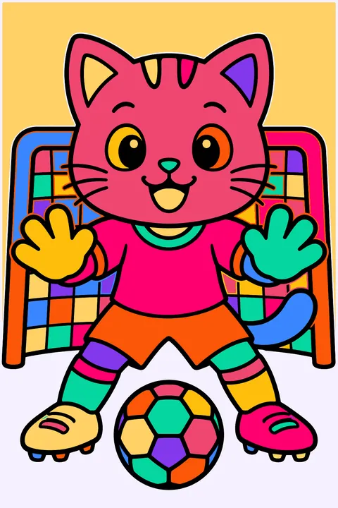Cat goalkeeper coloring page