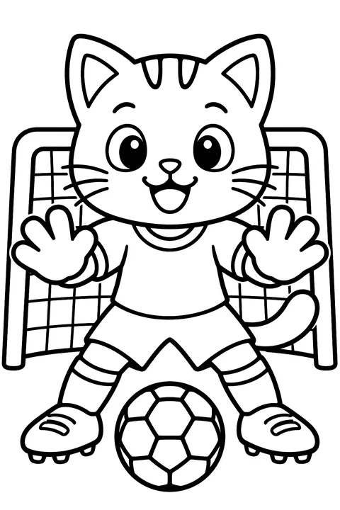 Cat goalkeeper coloring page