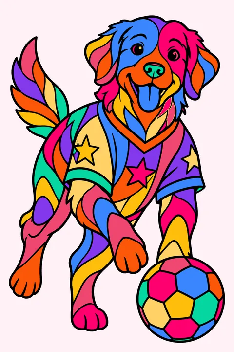 Dog playing soccer coloring page