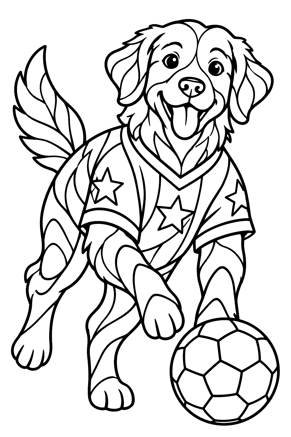 Dog playing soccer coloring page