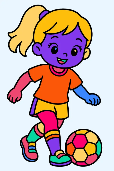 Girl dribbling a soccer ball coloring page