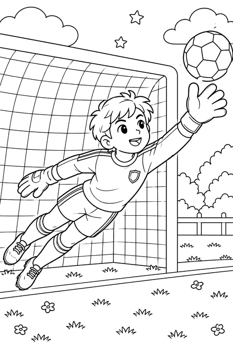 Goalkeeper diving to save the ball coloring page