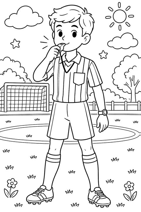 Referee with a whistle coloring page