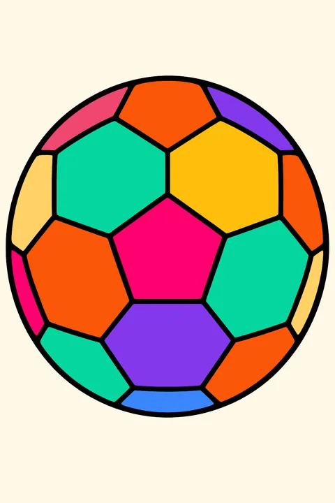 Simple soccer ball drawn only with outlines, every patch left white for coloring, no solid black areas coloring page