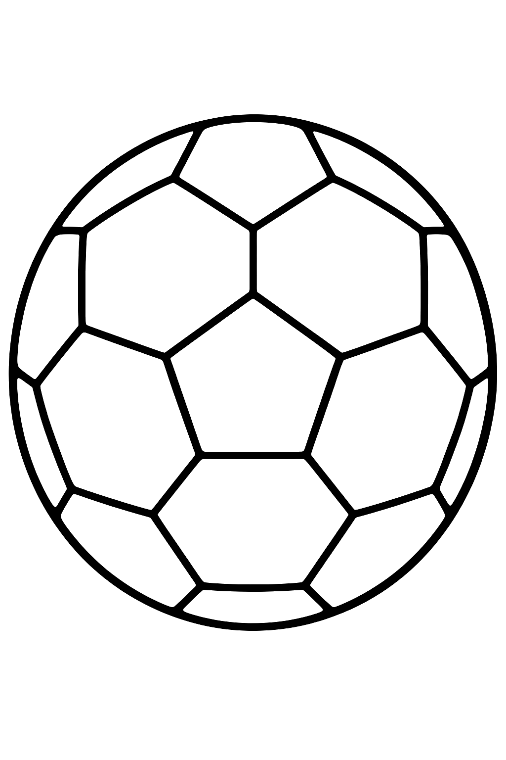 Simple soccer ball drawn only with outlines, every patch left white for coloring, no solid black areas coloring page