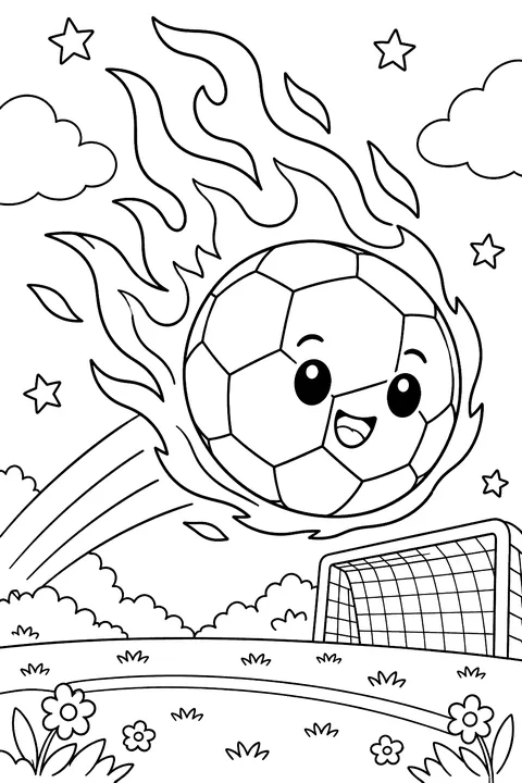Soccer ball on fire coloring page