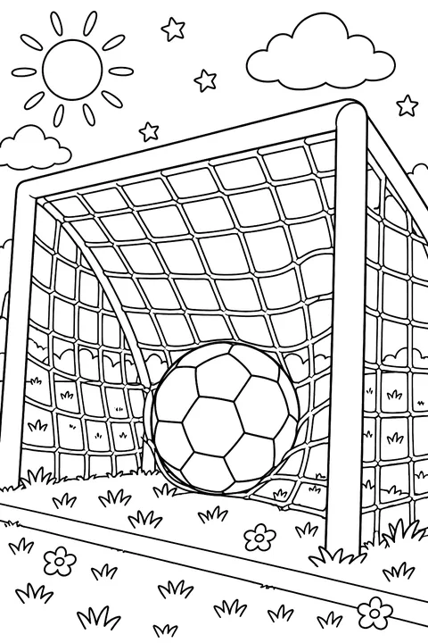 Soccer ball with a goal net coloring page