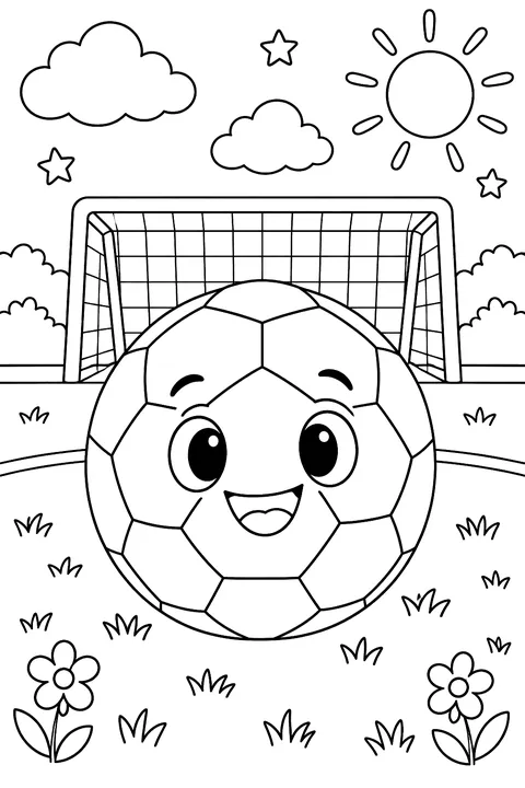 Soccer ball with a smiling face coloring page
