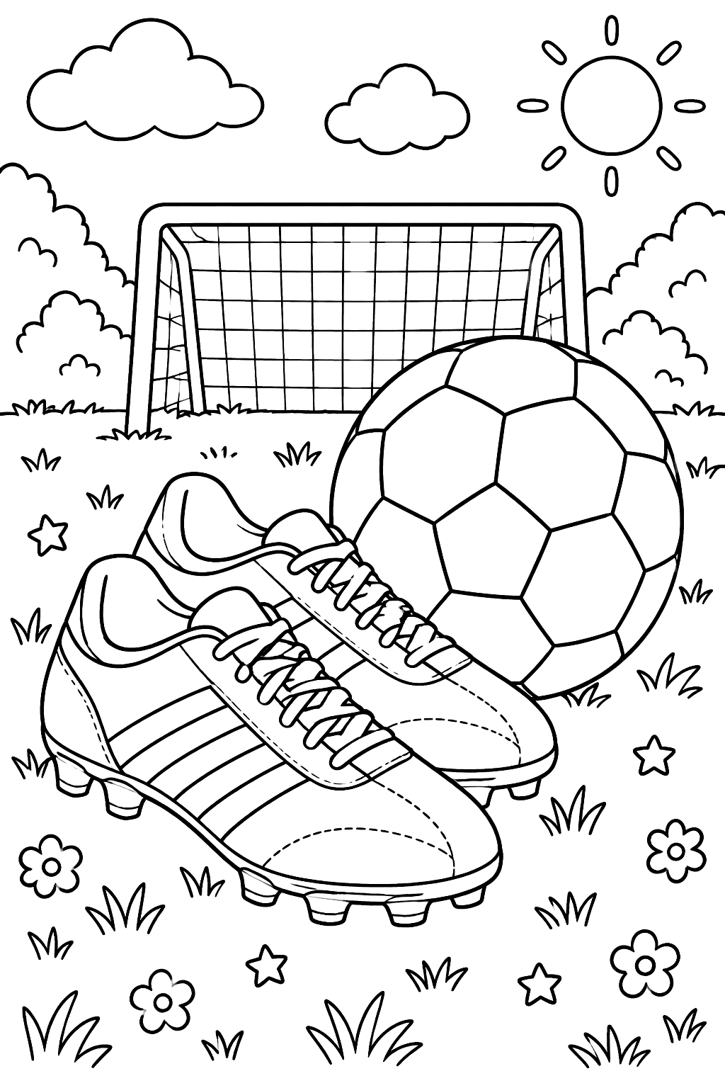 Soccer cleats and ball coloring page