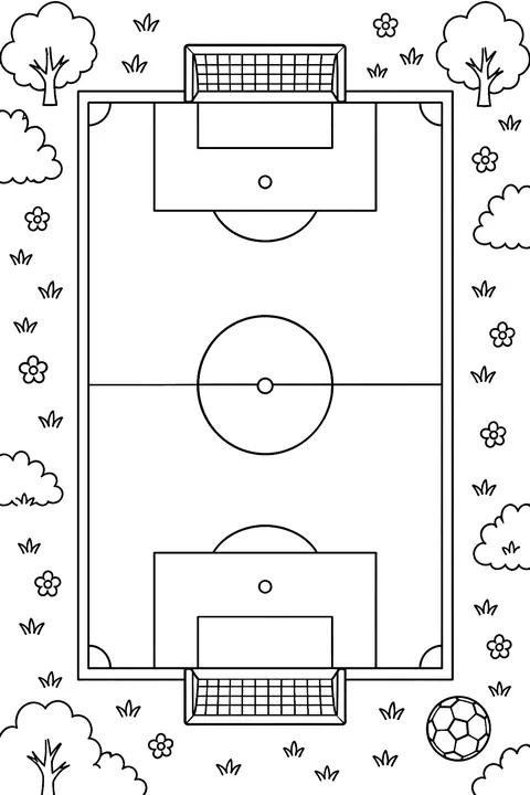 Soccer field from above coloring page