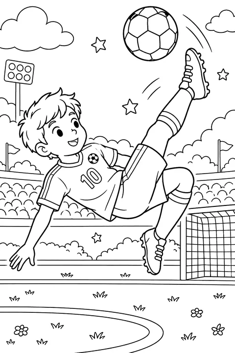 Soccer player bicycle kick coloring page