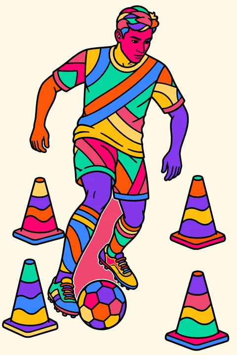 Soccer practice with cones coloring page