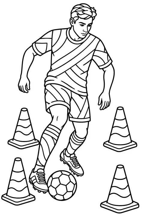 Soccer practice with cones coloring page
