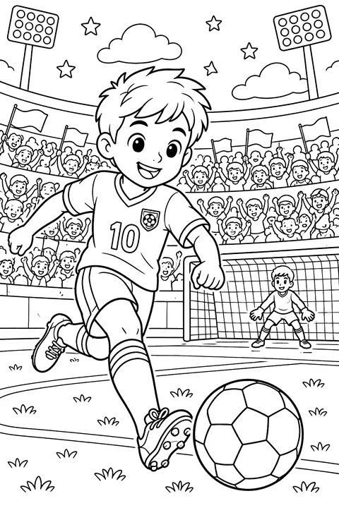 Soccer stadium with crowd coloring page