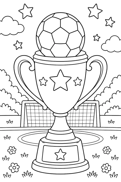 Soccer trophy with stars coloring page