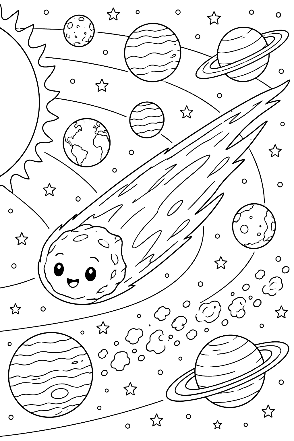 Comet Passing Through the Solar System coloring page
