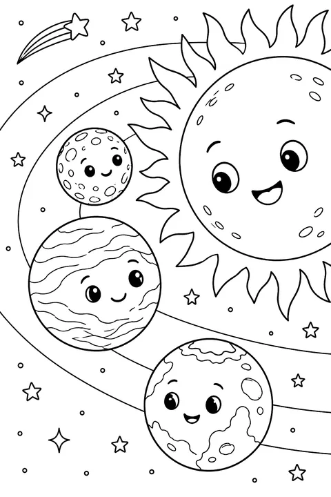 Mars, Venus and Mercury close to the sun coloring page