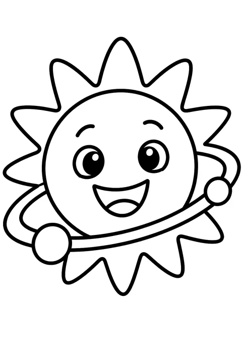 Sun with a big smile and orbit lines coloring page