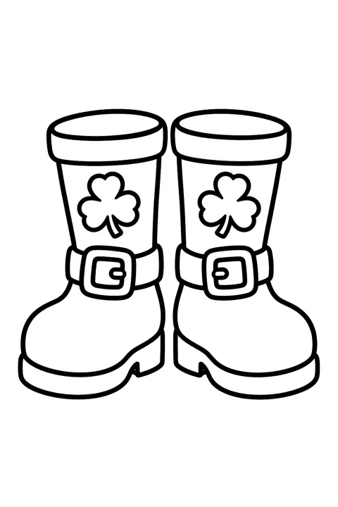 a pair of buckled boots with shamrocks coloring page