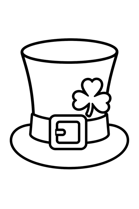 a green top hat with a buckle and a shamrock coloring page