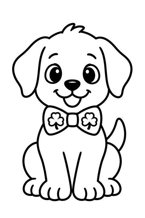 a puppy with a shamrock bow tie coloring page