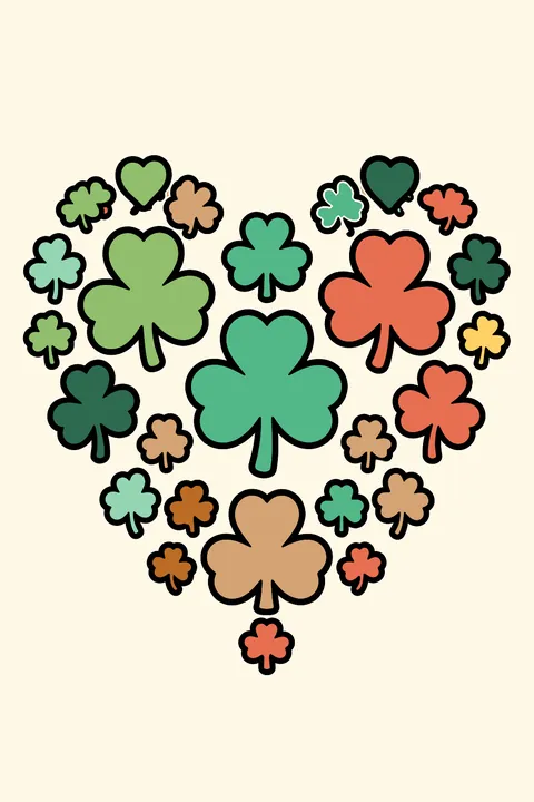a heart made of shamrocks coloring page