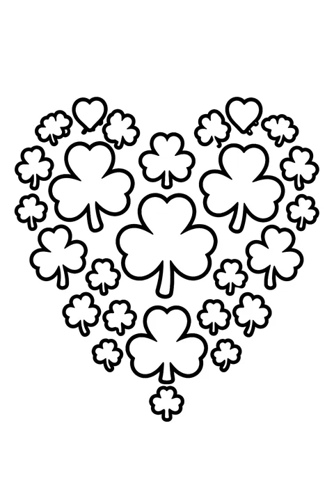 a heart made of shamrocks coloring page