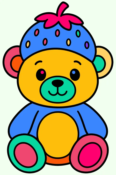 a teddy bear with a strawberry hat coloring page