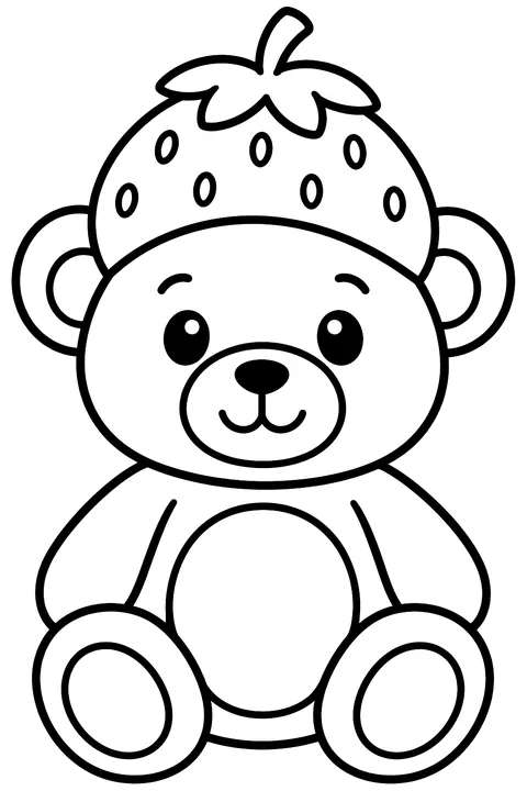 a teddy bear with a strawberry hat coloring page