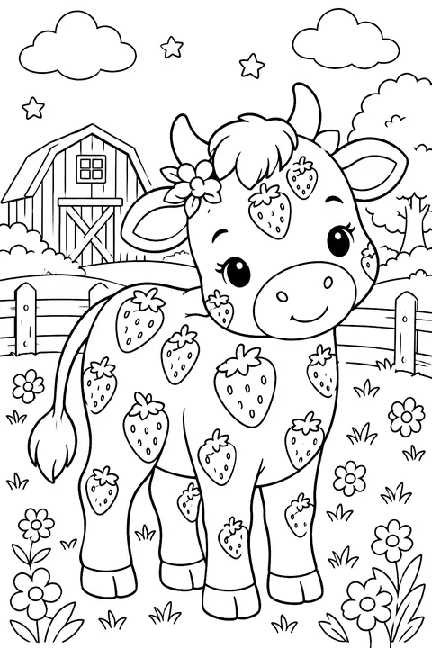 a cute cow with strawberry spots coloring page