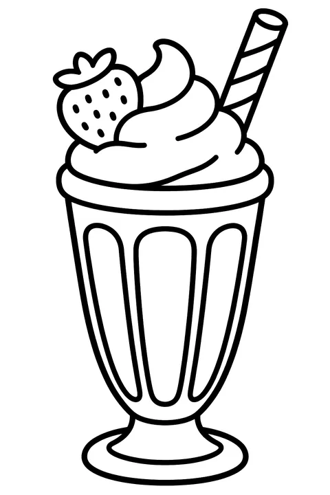 a strawberry milkshake with whipped cream and a straw coloring page