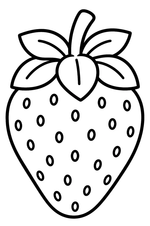 a big strawberry with leaves and seeds coloring page