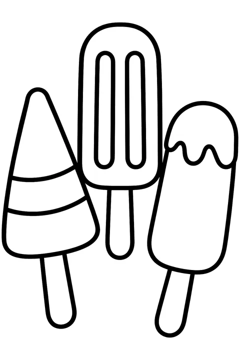 Three popsicles of different shapes coloring page