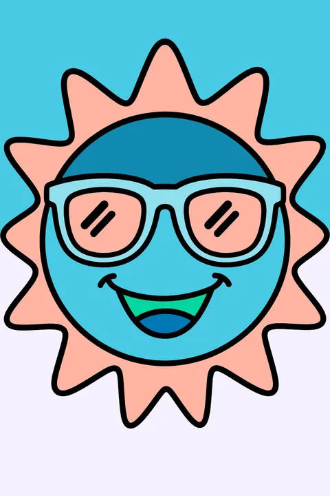 A smiling sun wearing sunglasses coloring page